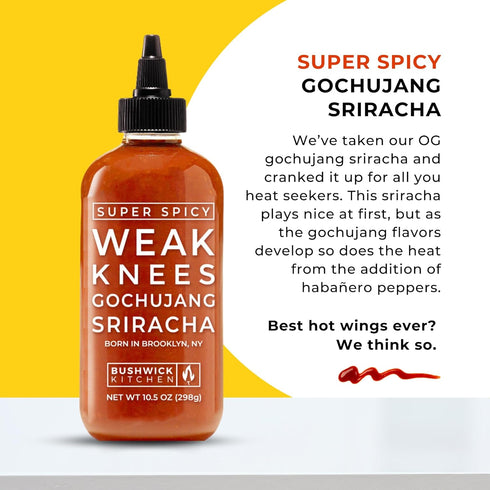 Set 5 Bushwick Kitchen Sriracha Sampler Gift Box, Includes Gochujang Sriracha, Super Spicy Gochujang Sriracha, Curry