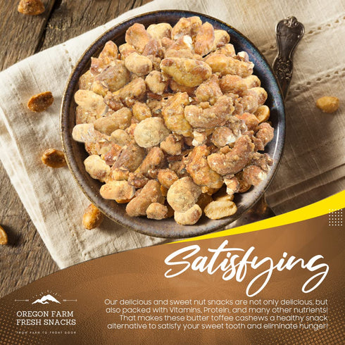 Packs (22oz) Oregon Farm Fresh Snacks Butter Toffee Cashews Butter Toffee Coated Cashew Nuts Delicious and Sweet Nut