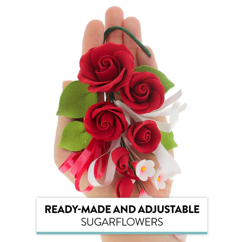 2 Count Global Sugar Art Premium Rose Sugar Cake Topper Flower Spray, Deep Red, by Chef Alan Tetreault