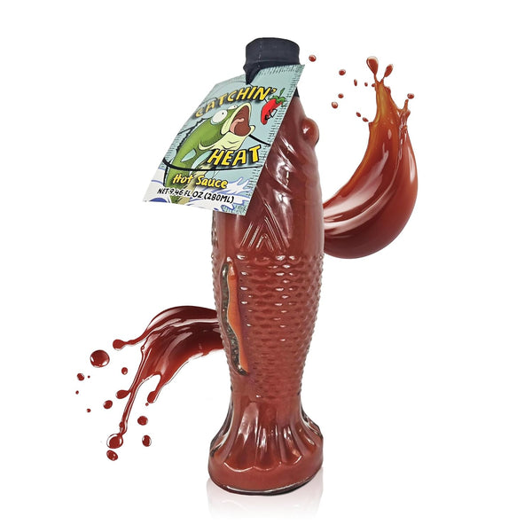 Catchin Heat Hot Sauce Fish Bottle Bold Red Pepper Flavor, Spicy Sauce