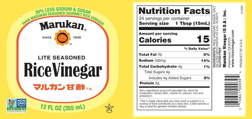 12 (Pack 1) Marukan Lite Seasoned Rice Vinegar Dressing, Ounce Glass Bottle