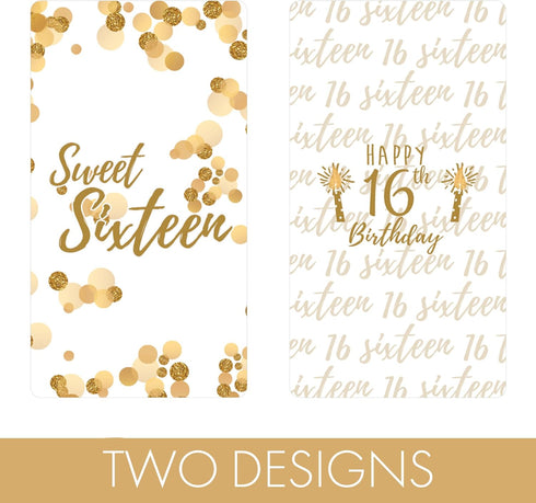 White and Gold Sweet 16 Birthday Party Mini Chocolate Candy Bar Wrappers - 42 Stickers for Sixteen 16th Party Favor