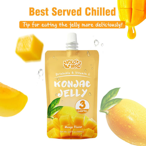 20 Packs, (3 0 VOLO VERO Konjac Jelly Squeeze Pouch Healthy Snacks, Low Calories Kcal), Drinkable, Sugar, Gluten Free
