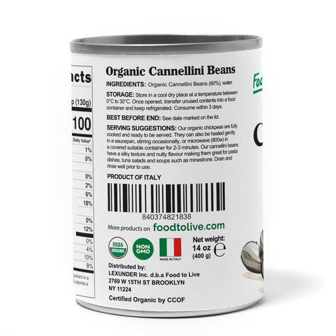 14 oz (Pack 1) Food to Live Organic Italian Canned Cannellini Beans, of - Unsalted Non-GMO White Kidney Beans. Good