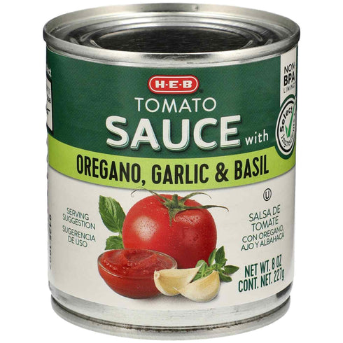 Generic HEB Tomato Sauce with Oregano Garlic & Basil 8 oz 4 Cans