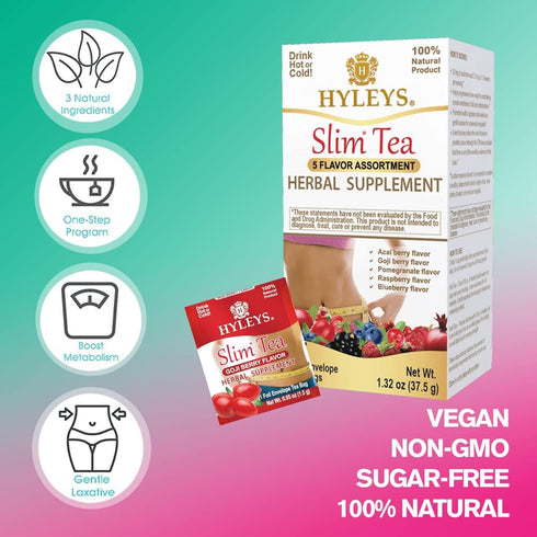 5 25 (6 Pack) Hyleys Slim Tea Flavor Assortment - Weight Loss Herbal Supplement Cleanse and Detox - Tea Bags