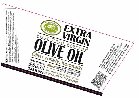 250ml (8.45 oz) 2 Pack KORVEL Greek Extra Virgin Olive Oil, Amphora fl Premium Cold Pressed Greek EVOO in Elegant Glass
