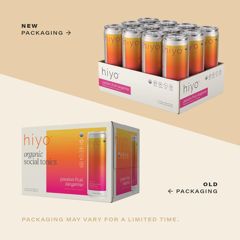 12 Pack Hiyo Organic Social Tonic- Passion Fruit Tangerine, N.A. Functional Seltzer, Sparkling Water Crafted