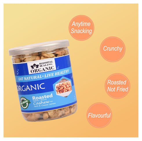 Blessfull Healing 250 Organic Natural, Vegan Herb & Cheese Roasted Halves/Pieces Cashew Nuts Crunchy Kaju Gram