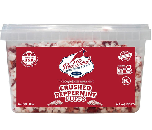 46 oz 3 lb Red Bird Peppermint Puffs Bag and Red Bird Crushed Peppermint Candy Tub Bundle, Gluten-Free Kosher Candy