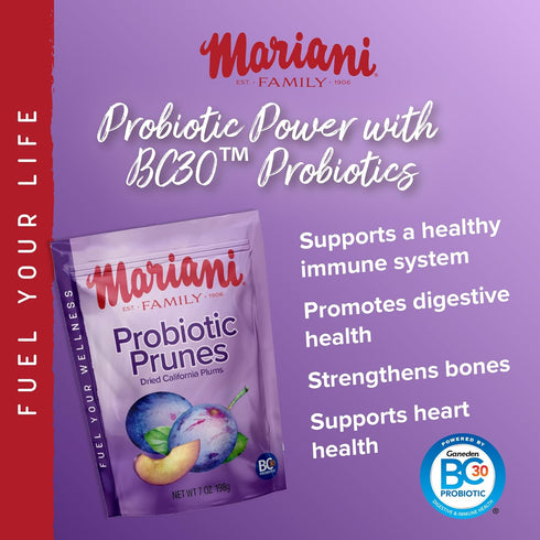 Mariani Probiotic Prunes Pitted Unsweetened, 7oz Bulk Dried Fruits, No Sugar Added for Healthy Bones and Digestive