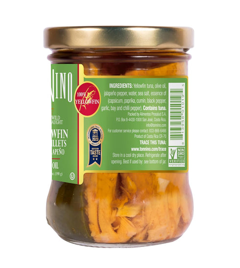 Pack 6 Tonnino Tuna Fish Yellowfin Pole&Line - Jalapeno in Olive Oil of Alternative to Salmon Protein Snacks Ready