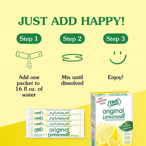 10ct (Pack 12) Packets True Lemon Original Lemonade of - Drink Mix - No Artificial Sweeteners, Low Calorie - Powdered