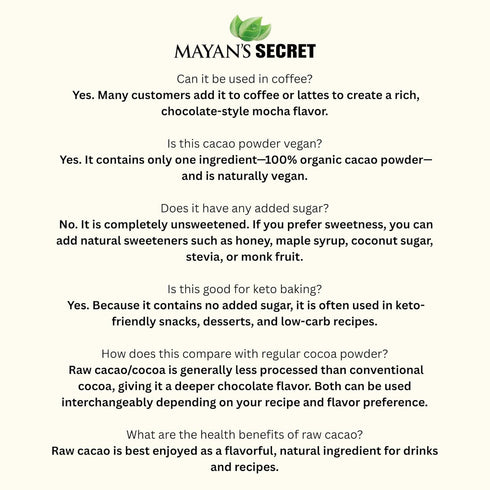 (1 (Pack 2)) Mayans Secret - Organic Cocoa Powder Unsweetened Raw Cacao Powder Organic for Smoothie, Coffee and Drink