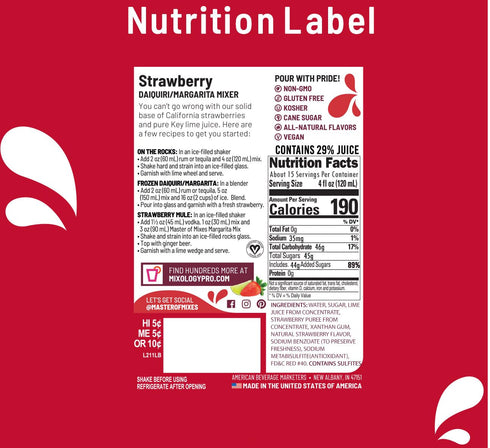 1.75 (59.2 Oz), Pack 3 Master of Mixes Strawberry Daiquiri/Margarita Drink Mix, Ready To Use, Liter Bottle Fl