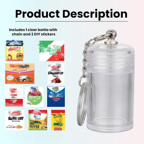Generic 1.8in Mini Chili Lime Seasoning Keychain Bottle Refillable Travel Spice Jar with Shaker Cap Compact Container