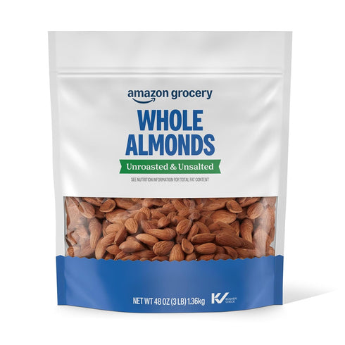 Amazon Grocery, Whole Almonds, Unroasted & Unsalted, 48 Oz (Previously Happy Belly,