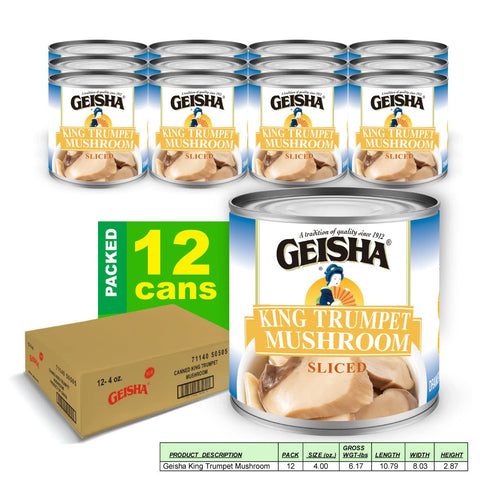 4OZ. (Pack 12), 25 GEISHA King Trumpet Mushroom of King Trumpet | Halal Certified NON-GMO Gluten FreeGood Source