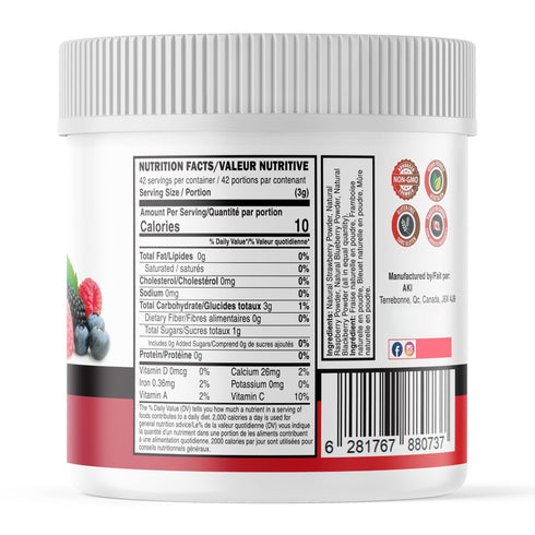 AKI 4-Berry Blend Superfood, Blueberry, Raspberry, Strawberry & Blackberry, 5.29oz/150g, Sugar-Free for Smoothies