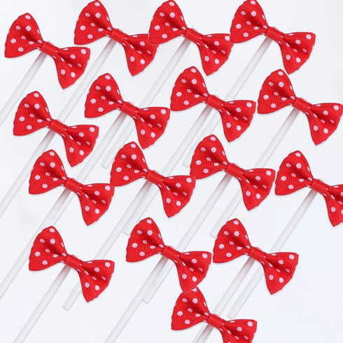 NMAS Bowknot Cupcake Topper 20 PCS Red with Dots for Children's Birthday Baby Shower Party Cake Decoration