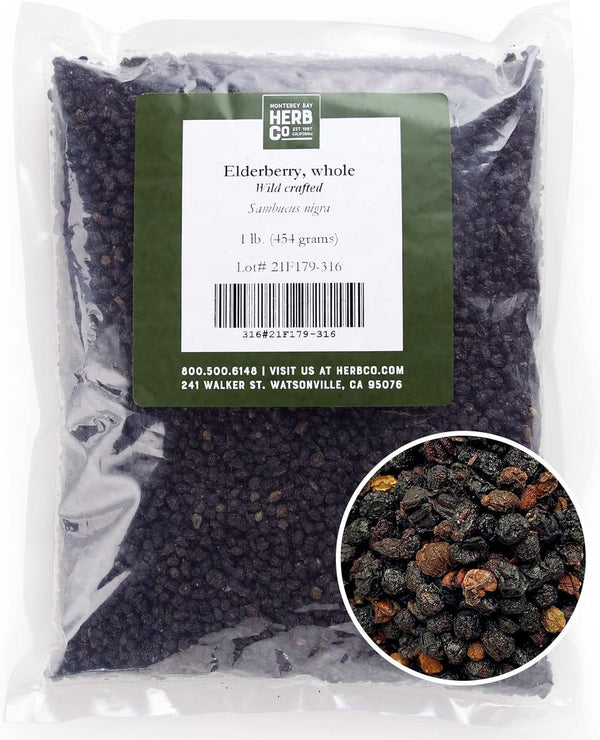 MONTEREY BAY HERB CO Elderberries Certified Organic 1 LB Bag Whole 100%