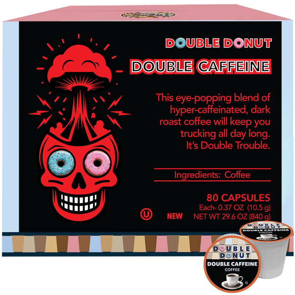 Double Donut Coffee High Caffeine Coffee Pods, Extra Strong Double Caffeine Coffee