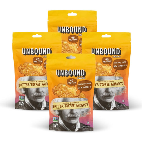 Unbound Snacks Flavored Nuts - Butter Toffee Walnuts, 4 oz (Pack of