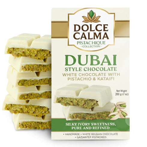 Dolce Calma Dubai Chocolate Bar White (200g / 7oz) Viral Authentic Handmade