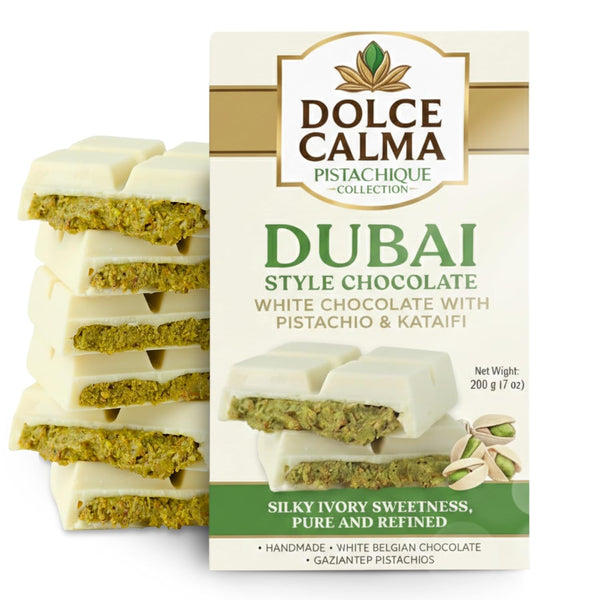 Dolce Calma Dubai Chocolate Bar White (200g / 7oz) Viral Authentic Handmade