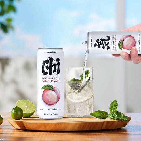 24 0 0 11.16 oz, Pack 24 CHI FOREST White Peach Sparkling Water Cans, Flavored SparklingWater, Sugar and Calorie