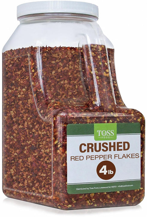 TOSS Crushed Red Pepper Flakes, Red Chili Bulk Spice 4 LB Container,