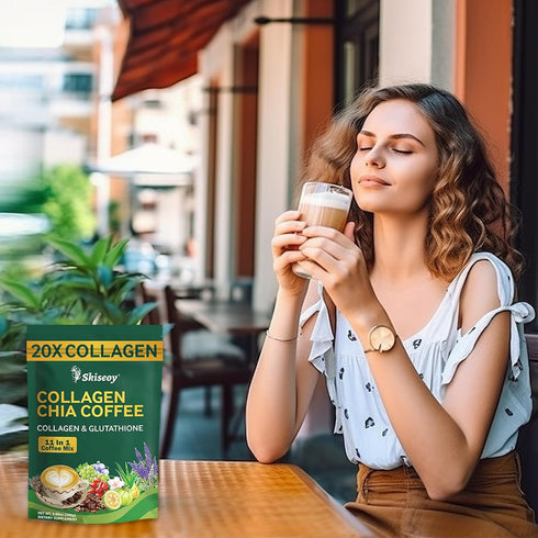 Skiseoy 20x 11-in-1 45 Collagen Chia Coffee - Coffee Shape Mix with Collagen & Chia Seeds, L-Glutathione for Skin, Hair