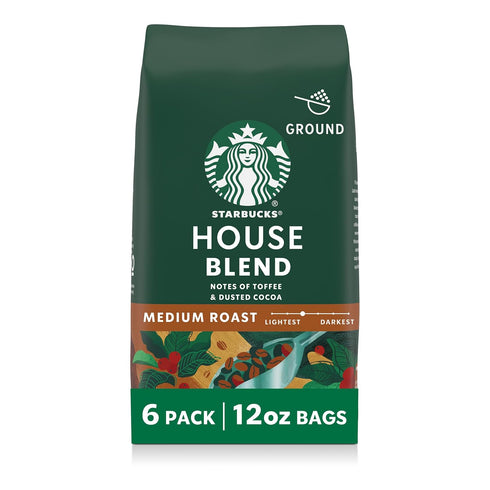 Starbucks Ground Coffee, Medium Roast Hot or Iced Coffee, House Blend, Six