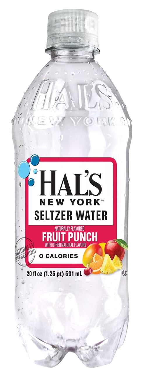 Hal's New York 20 Oz (Pack 24) Seltzer Water, Fruit Punch Sparkling Water, Fl Bottle