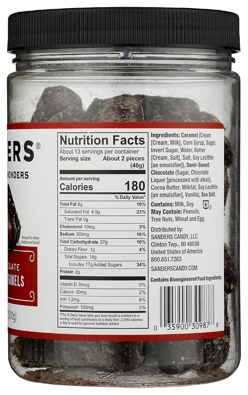 18 oz (Pack 2) Sanders Thins Sea Salt Caramels Variety, Milk & Dark Chocolate, Tubs