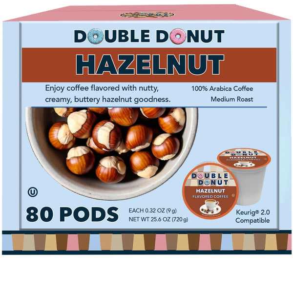 Double Donut Coffee Flavored Coffee Pods, Caffeinated Hazelnut Coffee Pods for Keurig