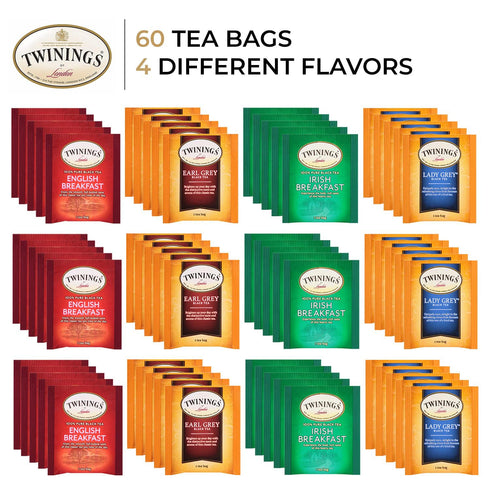 Twinings Black Tea Variety Pack, 3-Pack, Earl Grey, English Breakfast, Irish Breakfast, Lady Grey, 20 Count Each