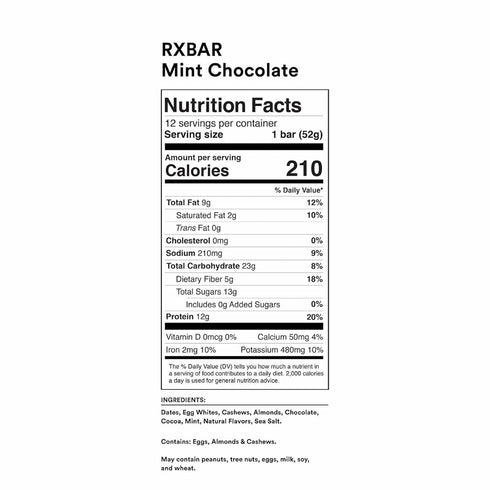 22oz (12 RXBAR Protein Bars, Protein Snack, Snack Bars, Mint Chocolate, Box Bars)