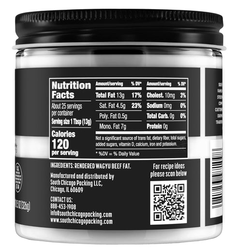 Packing 11.5 Oz South Chicago Wagyu Beef Tallow, Glass Jar, Perfect for Searing, Sauteing, Cooking, Pan Frying, Keto