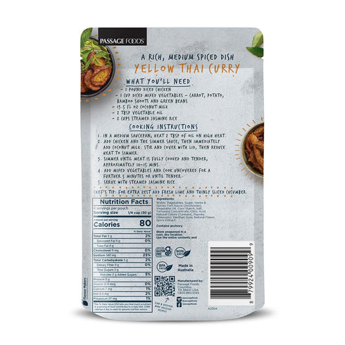 Passage to Asia Simmer 255g Curry Sauce - Yellow Thai Curry Sauce - Authentic Mild Spice Yellow Curry Asian Food