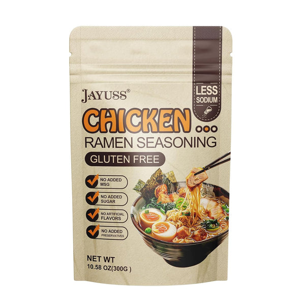 JAYUSS Ramen Seasoning, Less Sodium Chicken Instant Ramen Powder, 10.58 oz - Gluten Free & No MSG