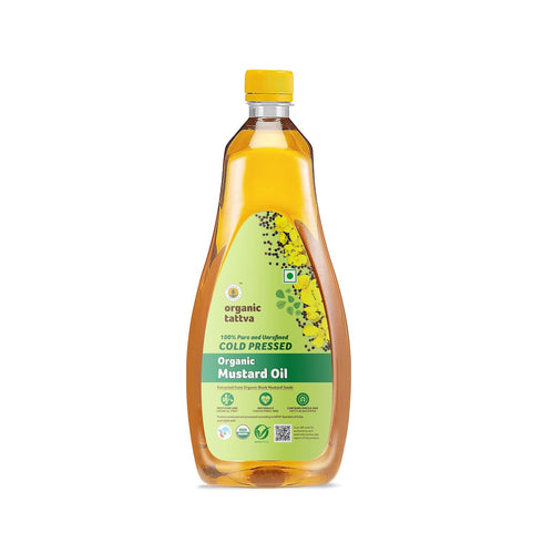 Organic Tattva Cold Pressed Mustard Oil (1 Litre) - Fresh Unrefined Organic