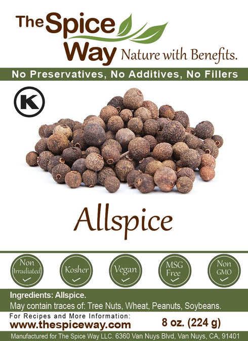 The Spice Way Allspice - Whole Berry (8 oz) for Curries, Sauces, Soups, and Pastries