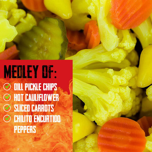 32 Oz. 2 Fresh Pickled Vegetables, Jars, So Hot Mix of Cauliflower Bites, Carrots, Hot Pickles & Chilito Peppers
