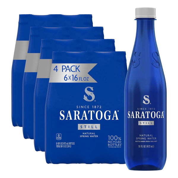 Saratoga Spring Water Bottles, 24 Pack Still Bottled Water Recycled PET Plastic