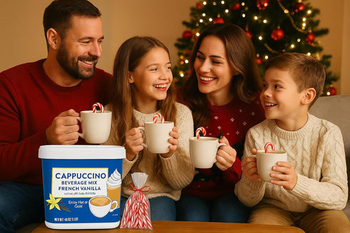 Generic Set 48 French Vanilla Cappuccino Beverage Mix Holiday Gift Box with Mini Candy Canes Christmas Hot Cocoa Style