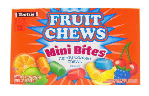 3.5 oz (Pack 3) Fruit Chews Mini Bites Candy Coated Chews Movie Theater Box