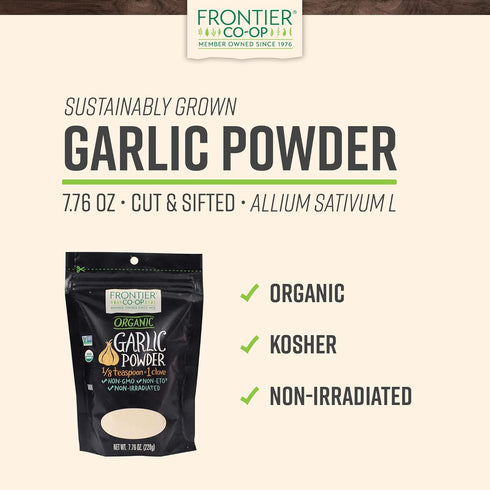 Frontier Co-op Organic Garlic Powder, 7.76-Ounce Bag, Pure and Natural Garlic Seasoning, Non-GMO and Kosher Certified