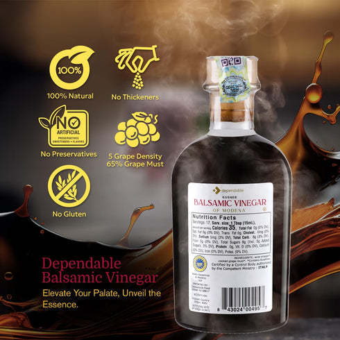 8.45 Oz 60 65% Dependable Food Balsamic Vinegar of Modena Fl | Aged Days | High Density, Grape Must | Kosher | Classic