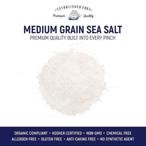Commercial 20 Natural Sea Salt Medium Grain, Gluten-Free Bulk Sea Salt for Use, No Artificial Additives, Pounds